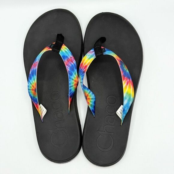 Chaco Chillos Flip Flops in Rainbow Tie Dye - Men’s US 12 - Picture 1 of 10